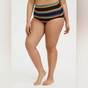 Torrid Black Colorful Rainbow High-Rise Swim Bikini Bottom Sz 1X NWT